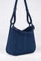 Women's Selvi Navy Blue Suede Double Strap Zipper Closure Shoulder Bag with Piping Detail