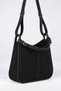 Women's Selvi Black Suede Piping Detailed Double Strap Zipper Closure Shoulder Bag