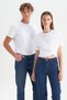 Men's White 100% Cotton Slim Fit Narrow Cut Crew Neck Basic T-Shirt - 3