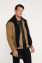 Men's Beige Standard Fit Regular Cut Stand Collar Suede Jacket Coat - 3