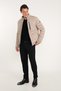 Men's Beige Warm Windproof Padded Standard Fit Regular Cut Stand Collar Side Pocket Coat - 5