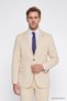 Men's Beige Knitted Slim Fit Mono Collar Belted Flexible Suit with Flap Pockets - 8