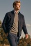 Men's Navy Blue Standard Fit Regular Cut Stand Collar Suede Jacket Coat