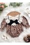 Amelia Leopard Print Lace Collar Detailed Bowknot Baby Girl Kids Romper - 3