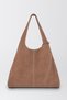 Women's Geranium Taupe Color Nubuck Hobo Shoulder Bag with Ring Lacing Details and Lining - 3