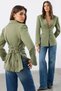 Light Khaki Tie-Detail Back Fitted/Waist-Defining Woven Blazer Jacket TWOAW26BC00032