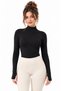 Black Half Turtleneck Finger-Loop Long Sleeve Body/Blouse - 3