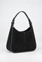 Women's Selvi Black Suede Piping Detailed Double Strap Zipper Closure Shoulder Bag - 4