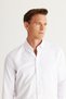 Men's White Slim Fit Slim Cut Oxford Button-Down Collar Patterned Cotton Shirt - 6