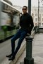 Men's Black Non-Pilling Anti-pilling Standard Fit Half Turtleneck Knitwear Sweater - 7