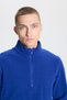 Men's Cobalt Blue Anti-pilling Non-Pilling Heat-Protecting Standard Fit Stand-Up Collar Fleece Sweatshirt - 7