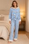 Blue Long-Sleeved Stylish Pajama Set with Teddy Bear and Plush Detail - 2