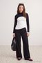 Black Burgundy Striped Elastic Waist Wide Leg Woven Trousers Twoaw26Pl00174 - 2