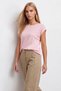 Women's pink crew neck short sleeve knit blouse alc-x15656 - 3