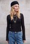 Siyah Fitted/Vücuda Oturan Dokulu Tül Esnek Örme Bluz TWOAW25BZ00207