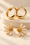 Women's Yellow 2-Piece Set of Half-Enameled Daisy Earrings and Loop Hoop Earrings