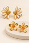 Women's Gold-Colored 2-Piece Earring Set with Enameled Half-Daisy and Flower Earrings