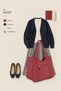 Women's Bamboo Burgundy Large Shoulder Tote Bag with Back Zipper, Pockets, and Lined Interior. - 7
