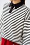 Women's Shirt Collar Half-Buttoned Striped Sweatshirt, Black - 9