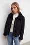 Black Double-Pocket Faux Fur-Lined Faux Suede Biker Jacket Prm0408 - 4
