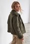 Women's Khaki Double Pocket Faux Leather Biker Jacket with Fur Inside Prm0408 - 6