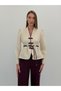 Avelina Belt Detail Blazer with Chinese-Style Buttons and Contrast Trims, Paired with Pants—Cream and Plum Suit - 8