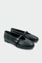 Moleps Black Textured Round Toe Flat Women's Ballet Flats with Buckle Detail - 2