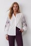 White Balloon Sleeve Embroidered Collarless Shirt Alc-X11290 - 2