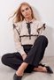Beige Collar Tie Detail Ruffled Thessaloniki Knit Crop Sweater Alc-X9792