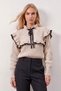 Beige Collar Tie Detail Ruffled Thessaloniki Knit Crop Sweater Alc-X9792 - 4
