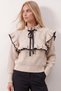 Beige Collar Tie Detail Ruffled Thessaloniki Knit Crop Sweater Alc-X9792 - 3