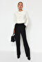 Ecru Gold Buttoned Plush Crop Knitted Cardigan TWOAW24HI00412
