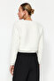 Ecru Gold Buttoned Plush Crop Knitted Cardigan TWOAW24HI00412 - 6