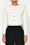 Ecru Gold Buttoned Plush Crop Knitted Cardigan TWOAW24HI00412 - 4