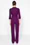 Plum Belted Double-Breasted Collar Woven Jumpsuit TWOAW23TU00017 - 6