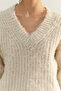 Limited Edition Ecru Soft Textured V-Neck Knitwear Sweater TWOAW24KZ01254 - 6