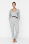 Gray Corded Cotton Embroidered Knitted Pajama Set THMAW22PT0511 - 5
