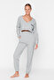 Gray Corded Cotton Embroidered Knitted Pajama Set THMAW22PT0511 - 2