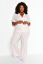 Pink Striped Shirt Collar Woven Pajama Set TBBAW24PT00000