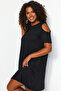 Black A-Line Cut-Out Detail Summer Knitted Plus Size Dress Tbbss22El2986