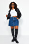 Mavi Yüksek Bel %100 Non-Stretch Pamuk A Shape Denim Etek TBBAW23AZ00042 - 8