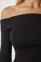 Women's Black Layered Carmen Collar Knitted Crop Blouse TO00086 - 5
