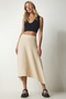 Women's Latte Asymmetrical Cut Ribbed Knitted Skirt MC00227 - 4