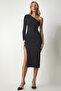 Women's Black One-Shoulder Fitted Jersey Dress ub00133