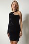 Women's Black One-Shoulder Mini Velvet Dress UB00189 - 4