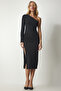 Women's Black One-Shoulder Fitted Jersey Dress ub00133 - 6