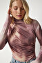 Women's Powder Draped High Collar Sandy Blouse FF00138 - 2