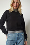 Women's Black Raised Crop Sweatshirt UB00178 - 3