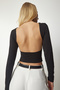 Women's Black Open Back Knitted Crop Blouse TO00104 - 3