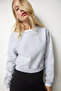 Woman's Grey Melange Raised Crop Sweatshirt UB00178 - 3
